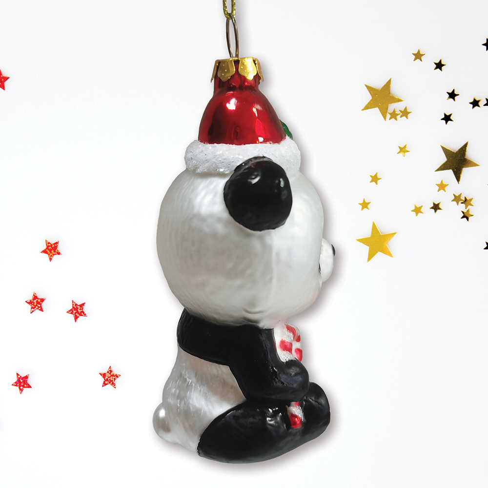 Cute Panda with Santa Hat and Gift Blown Glass Ornament