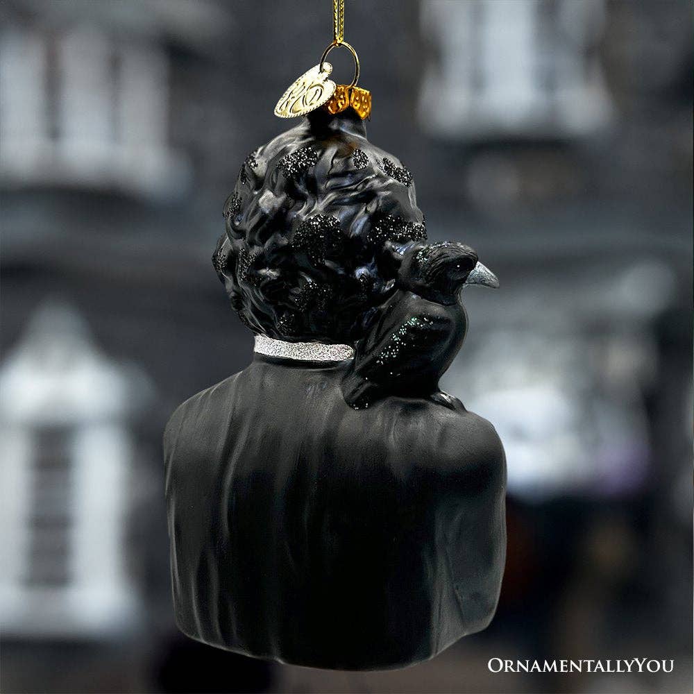 Edgar Allan Poe Glass Christmas Ornament, Spooky Halloween