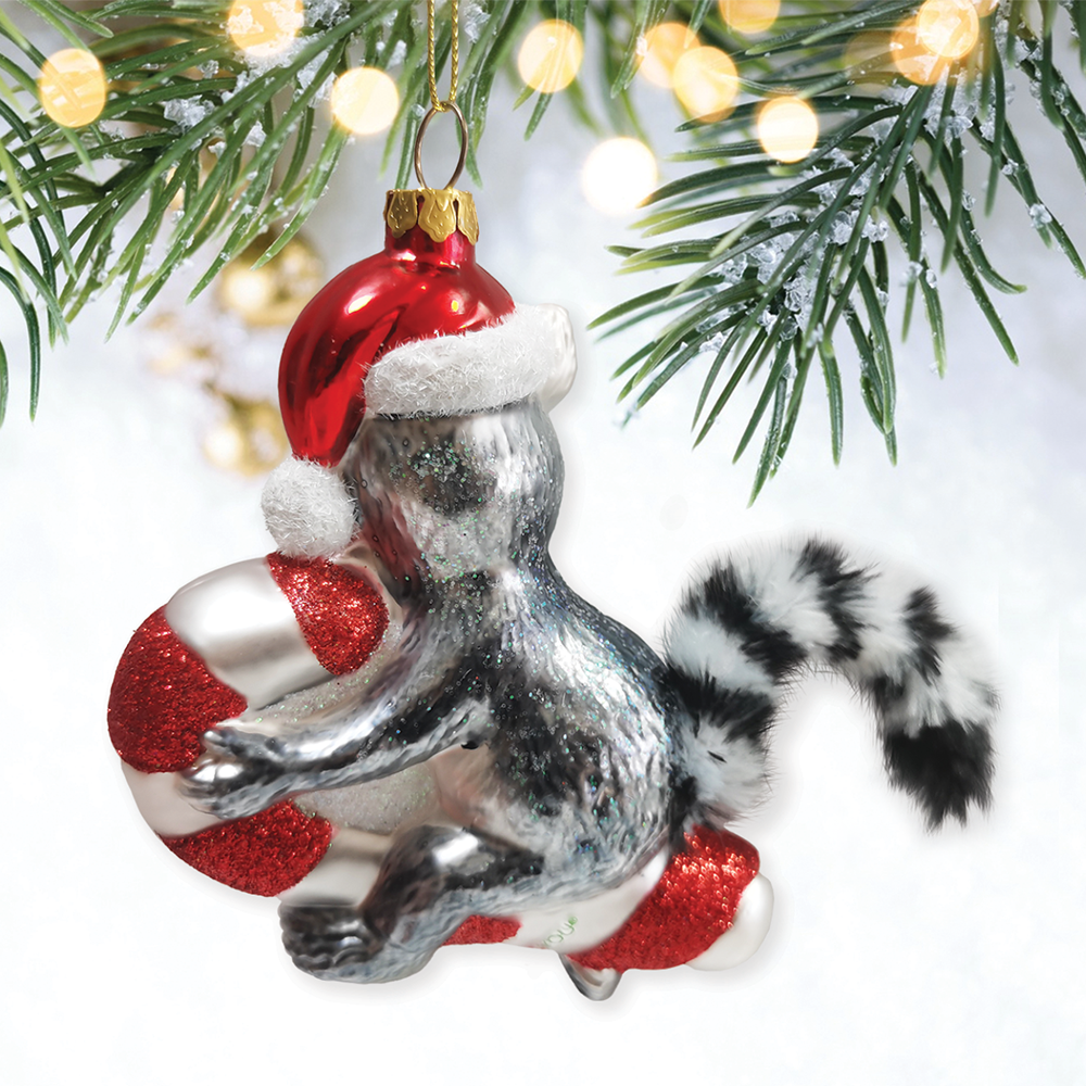 Lemur Draped in Christmas Fun Glass Christmas Ornament