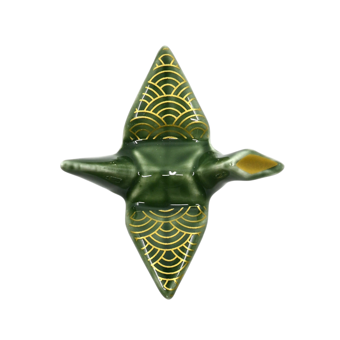 Urban Tokyo - Origami Crane Porcelain Chopsticks Rest 2"L Seigaiha Green (12/288)
