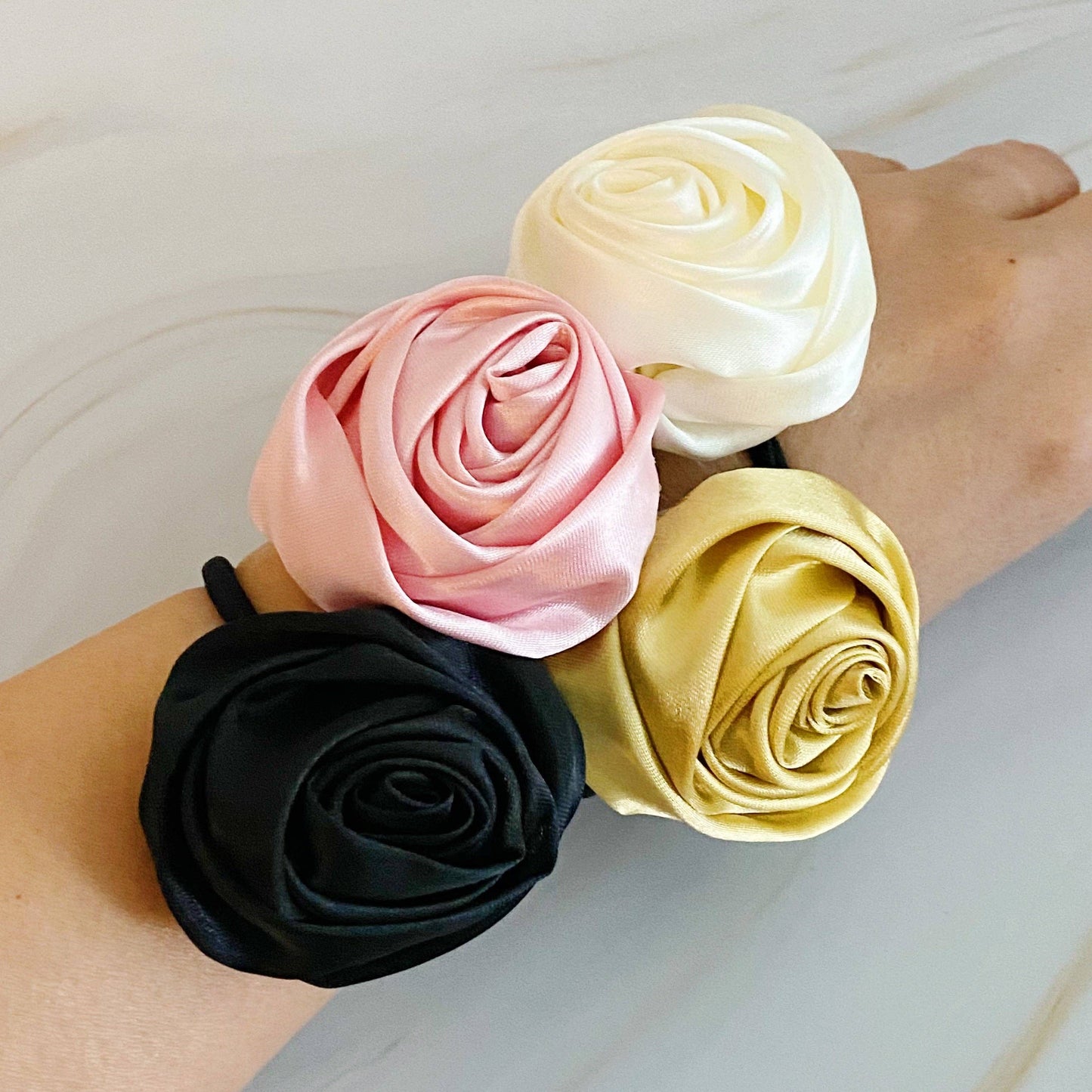 Ellison+Young - Hand Picked Satin Rose Hair Tie Set of 4