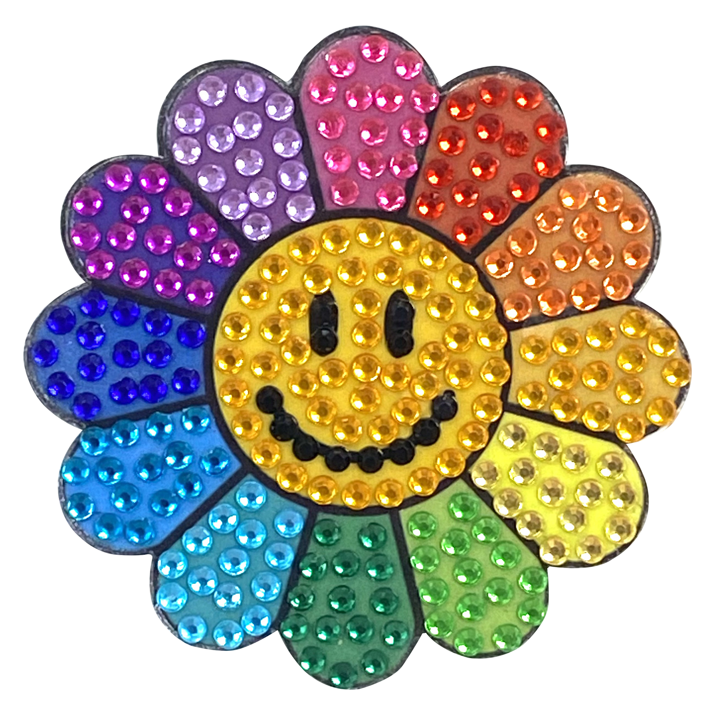 Rainbow Daisy Rhinestone Sticker 2" Cut to Shape