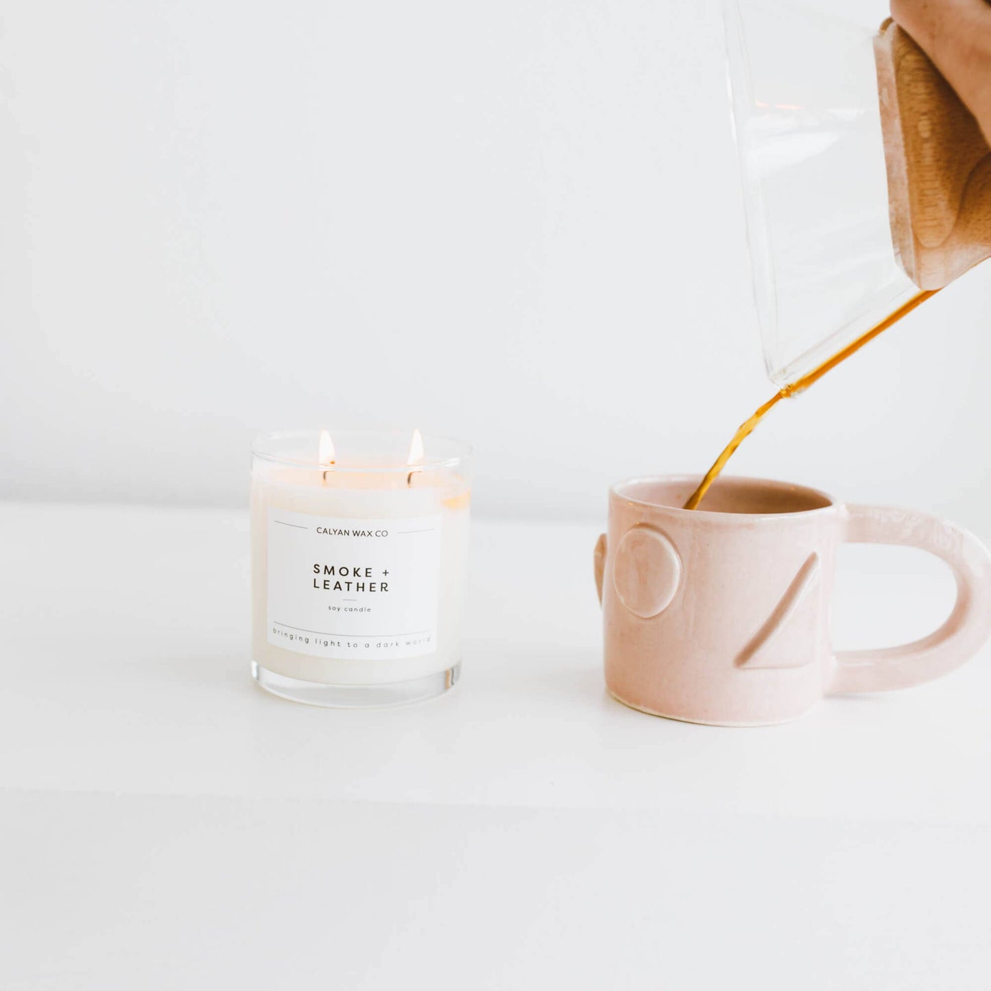 Calyan Wax Co. - Smoke + Leather - Glass Tumbler Soy Candle