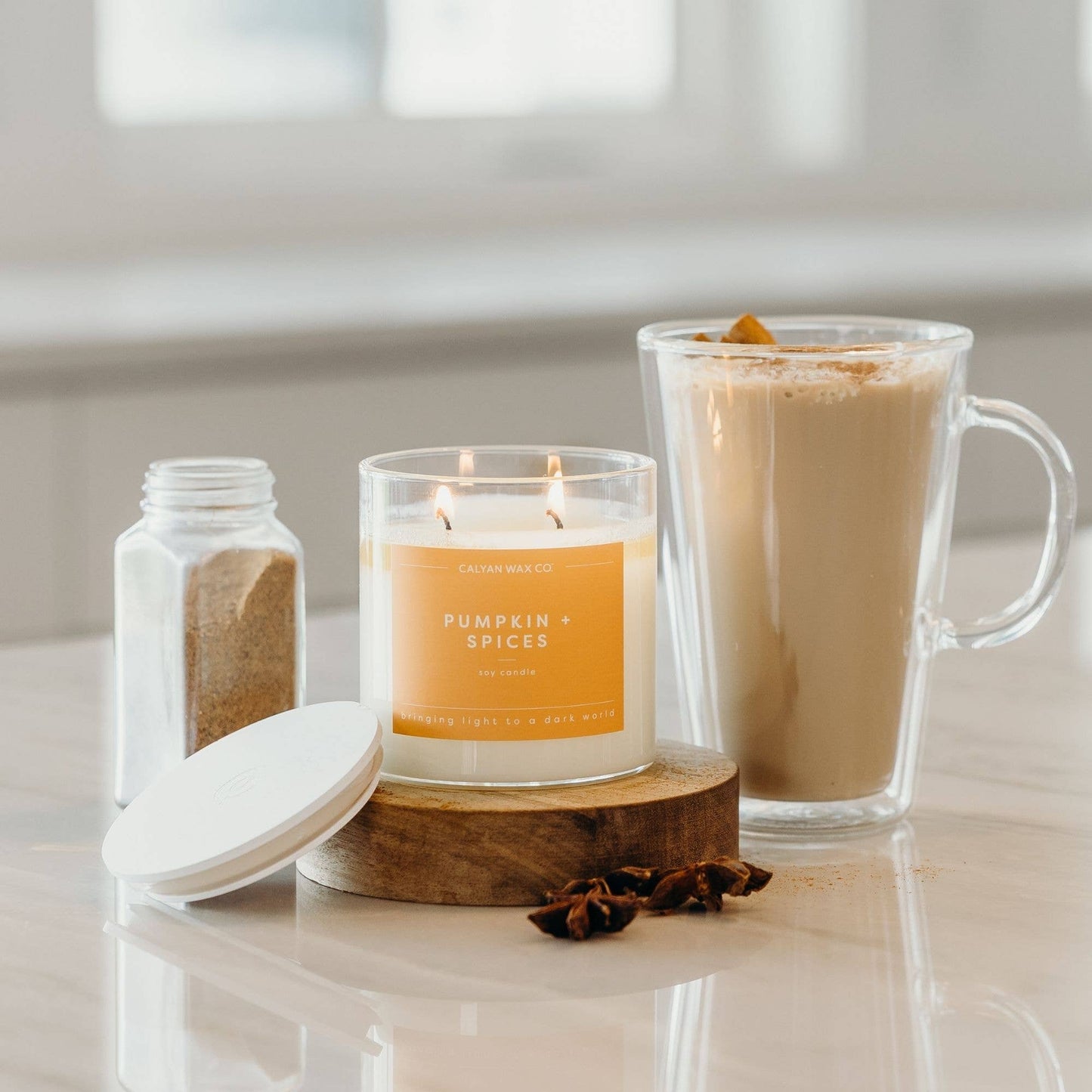Pumpkin + Spices - Clear Glass Tumbler Soy Candle
