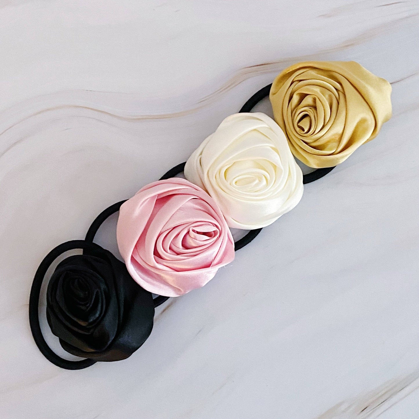 Ellison+Young - Hand Picked Satin Rose Hair Tie Set of 4