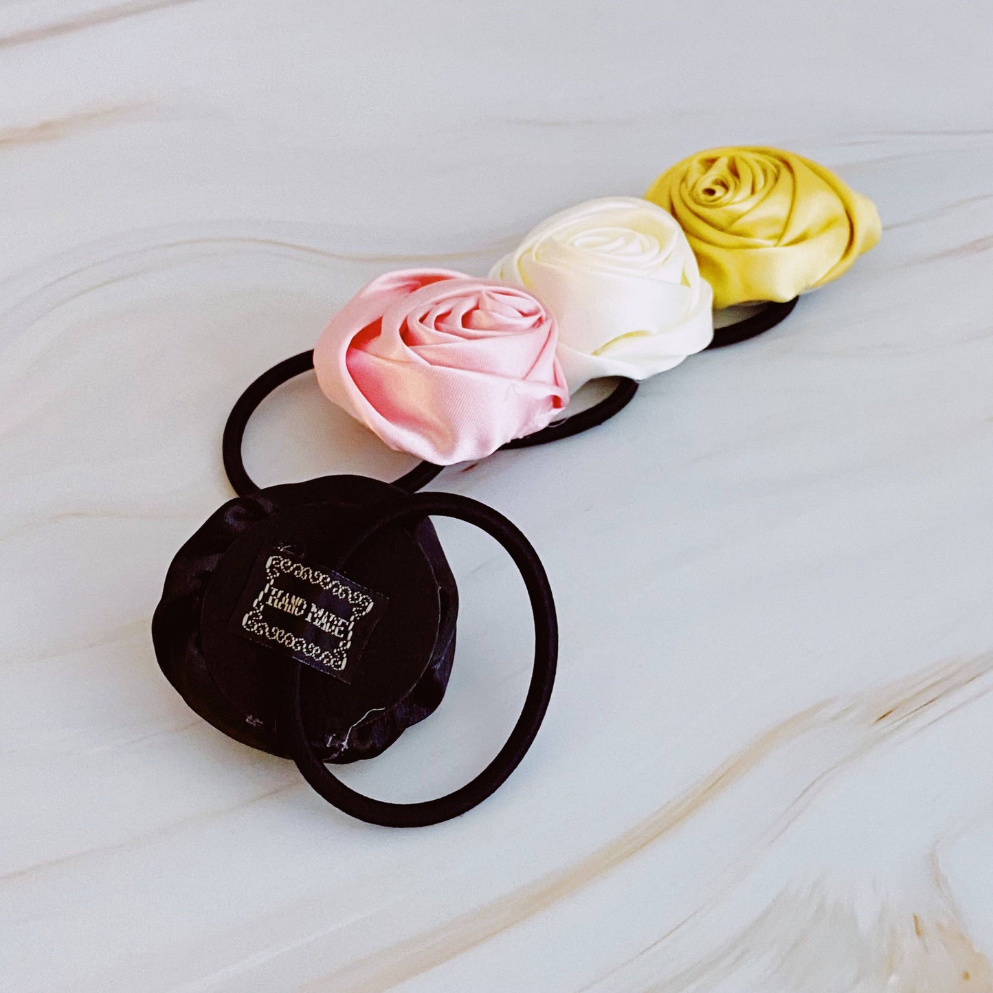 Ellison+Young - Hand Picked Satin Rose Hair Tie Set of 4