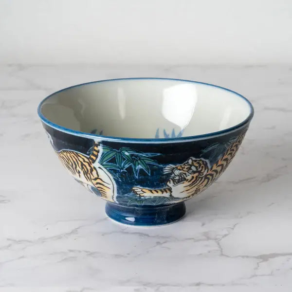 Urban Tokyo - Tiger Design 10oz 4.5"Dia x 2.5"H Porcelain Rice Bowl Navy