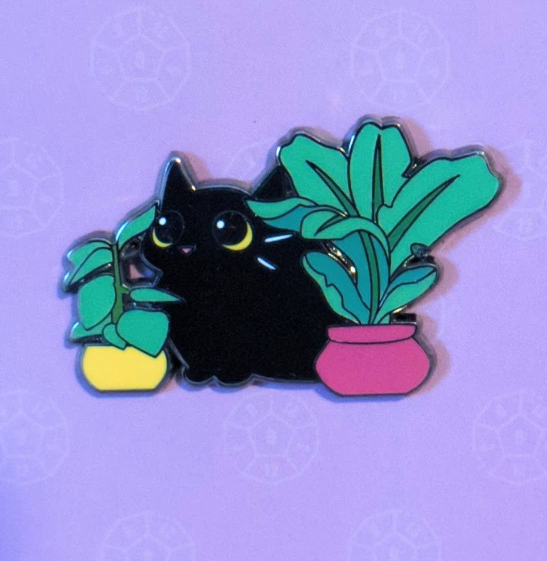 Mimic Gaming Co - Black Cat Among Houseplants Hard Enamel Pin -1.5"