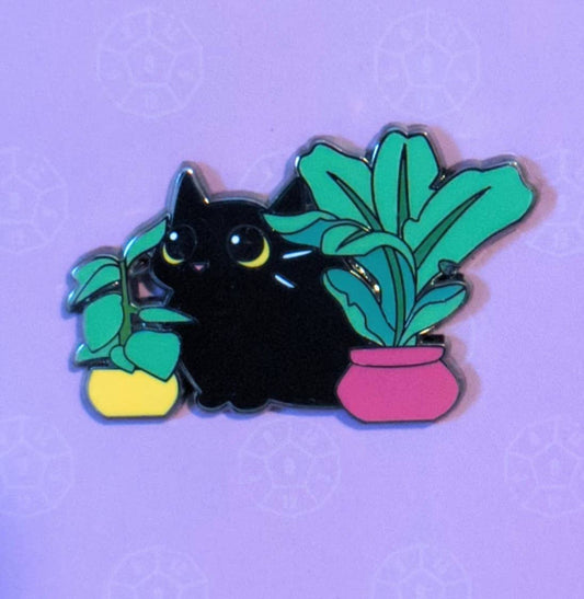 Mimic Gaming Co - Black Cat Among Houseplants Hard Enamel Pin -1.5"