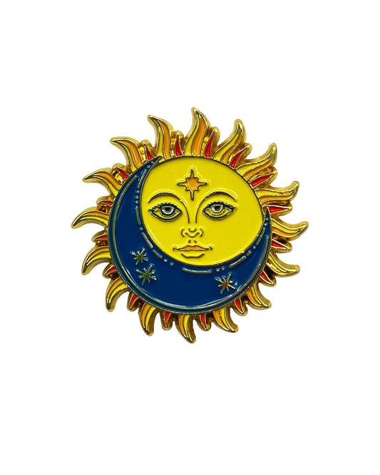 Fabdaz - Celestial Sun-Moon Enamel Pin with Metal Frame