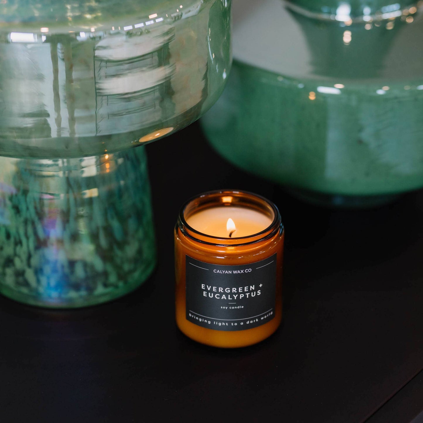 Evergreen + Eucalyptus - Amber Jar Soy Candle