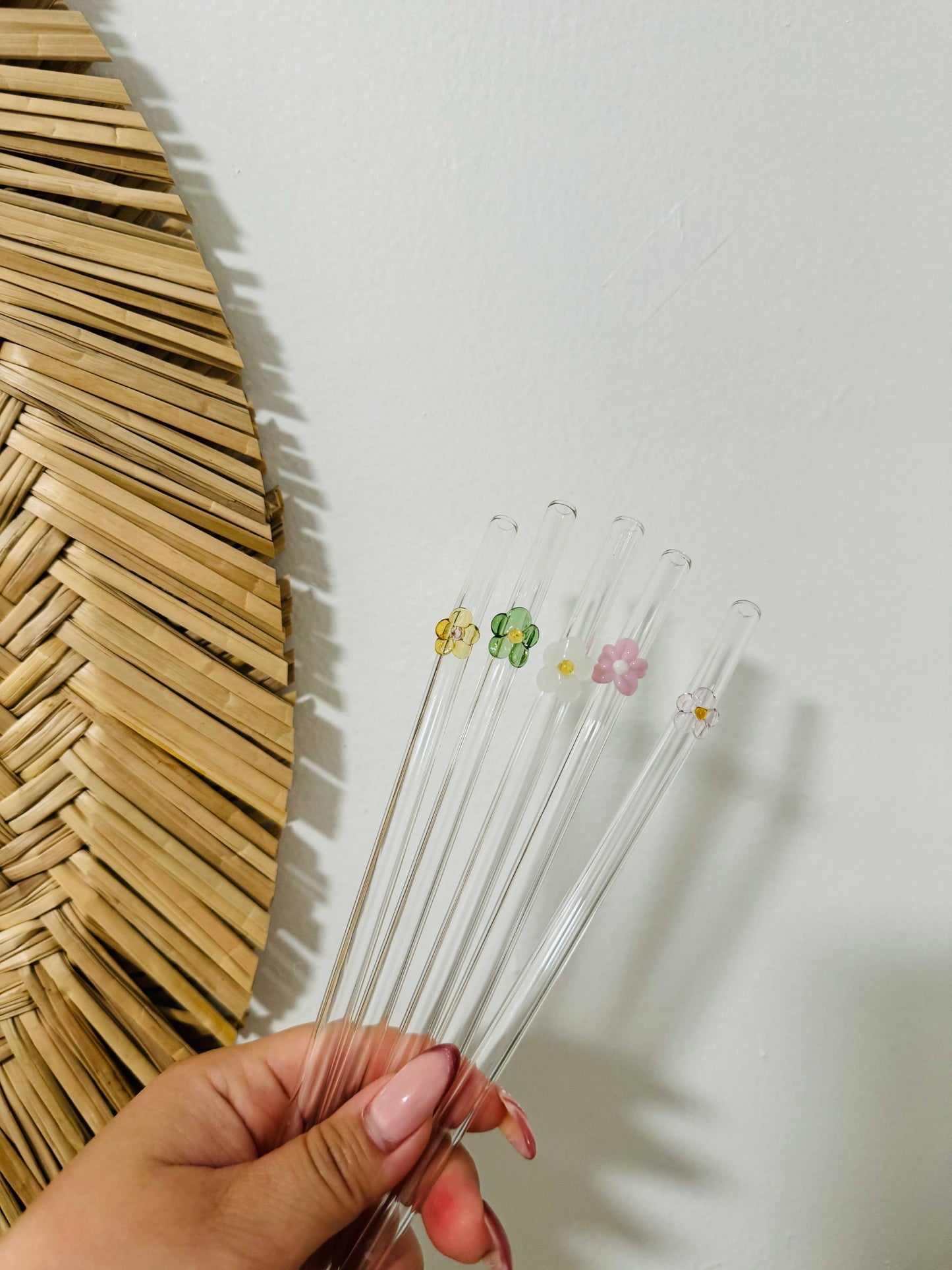 KuriArt Designs - Flower Glass Straws | Reusable Glass Straws