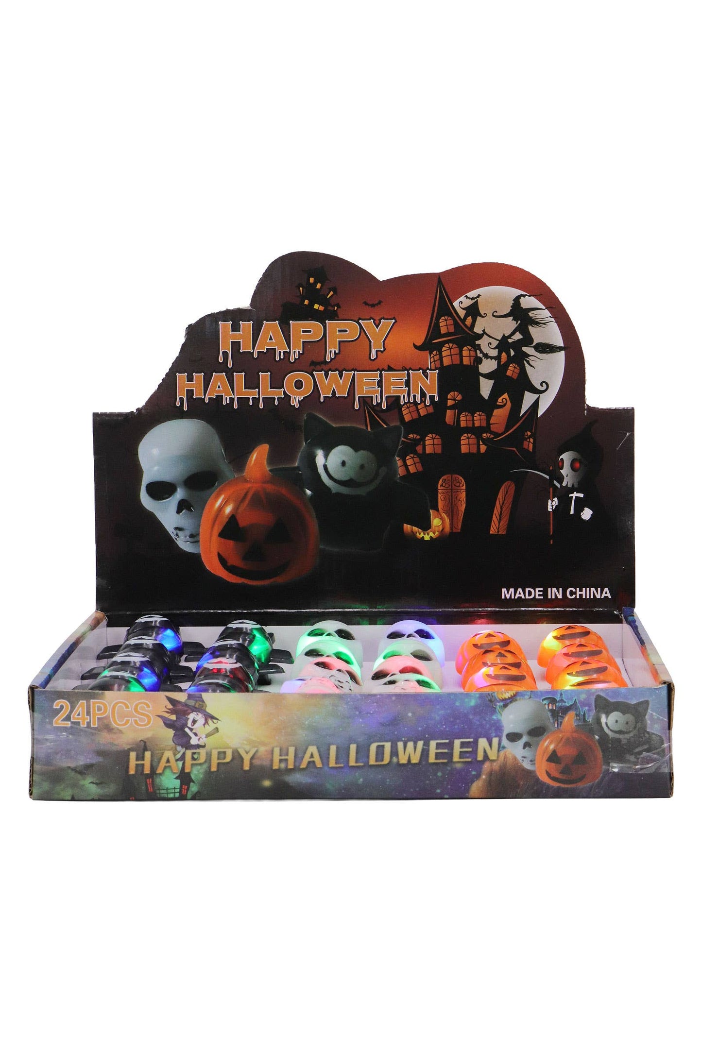 Halloween Ornament Led Light-up Ring - 24 Pcs