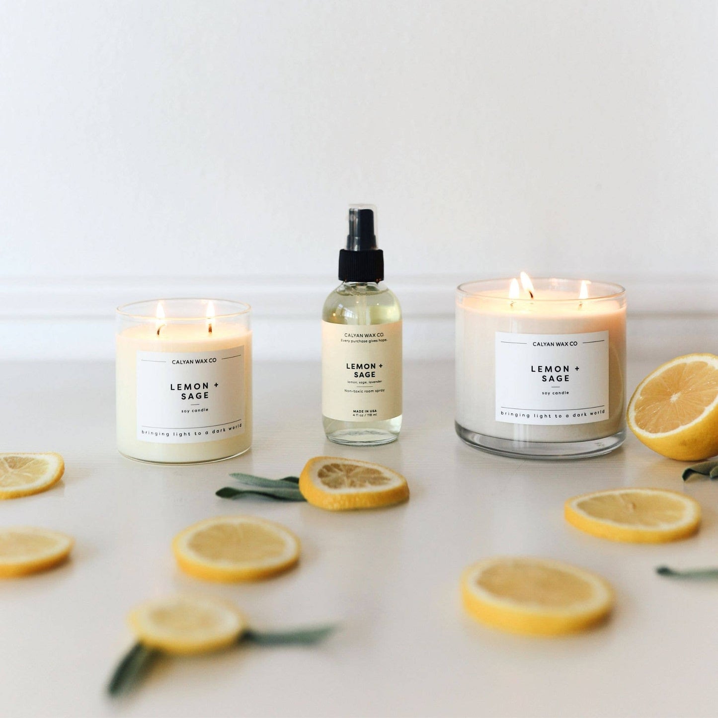 Lemon + Sage - Glass Tumbler Soy Candle