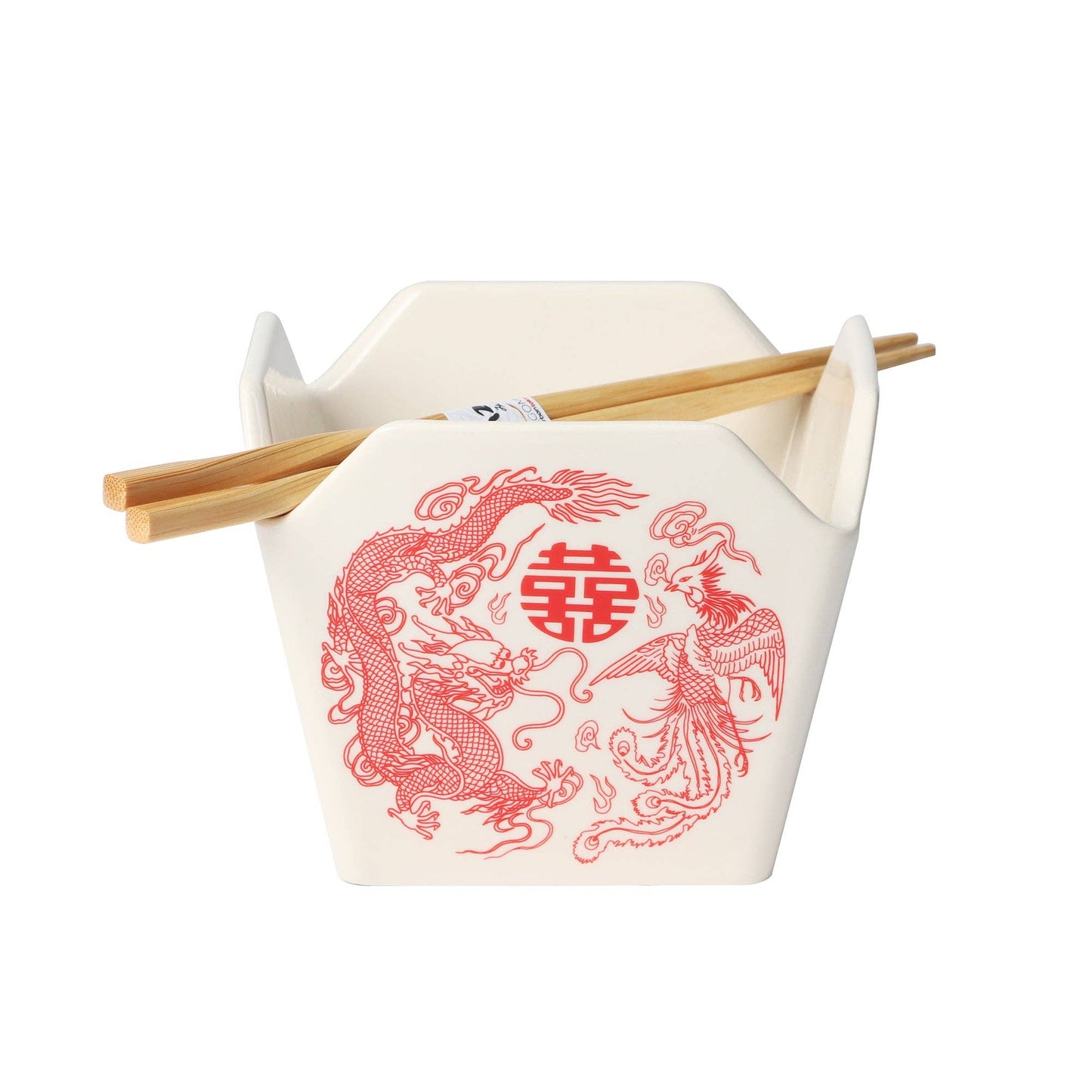 16oz 5"W x 4"H Takeout Box Serving Bowl With Chopsticks Phoenix (1/16)