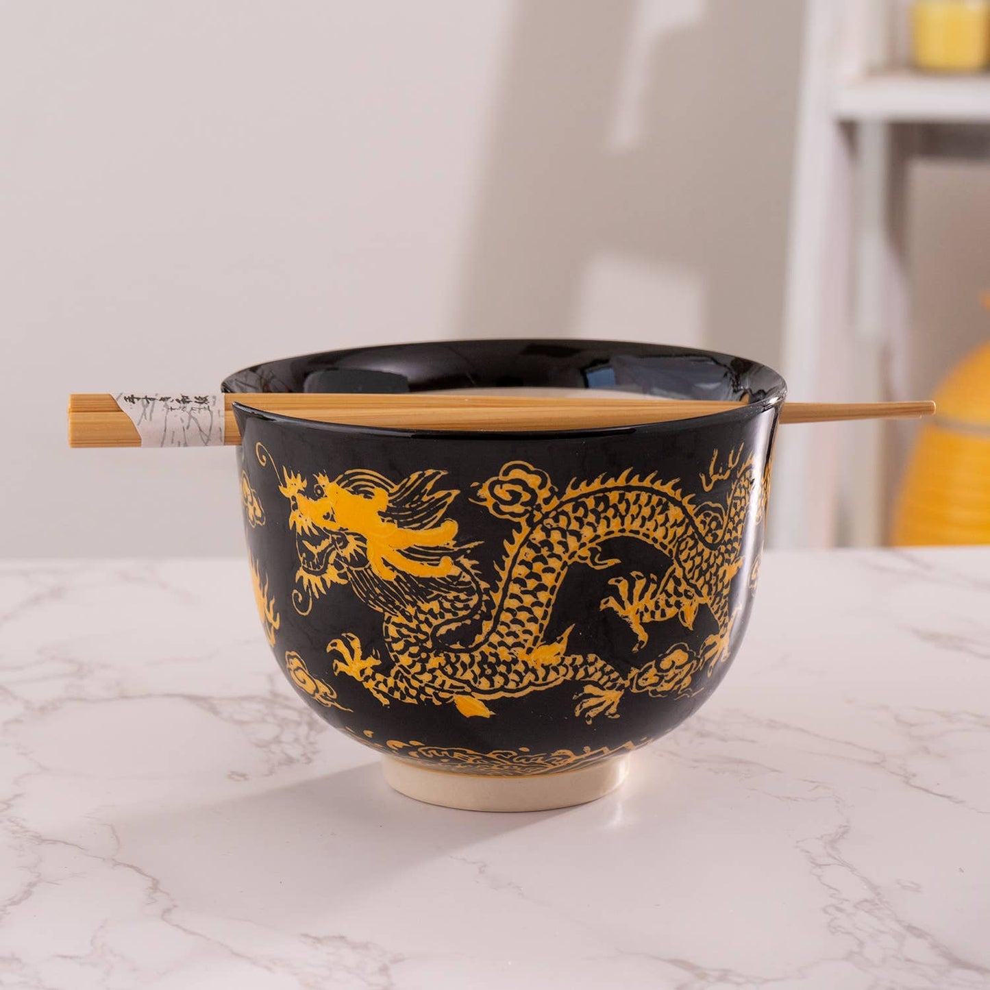 Urban Tokyo - Black Dragon Design 18oz 5.25"D Bowl With Chopsticks Set