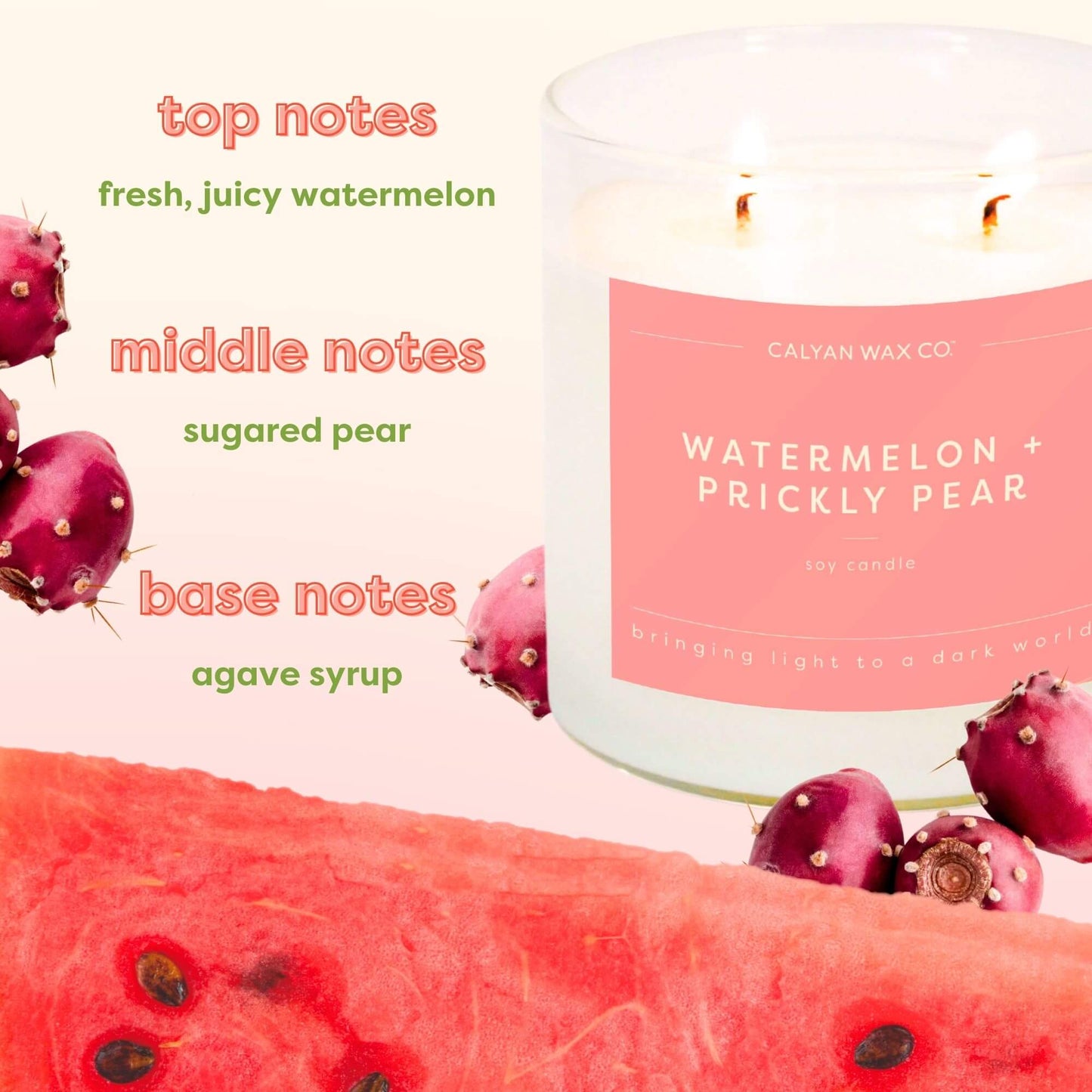 Calyan Wax Co. - Watermelon + Prickly Pear - Clear Glass Tumbler Soy Candle