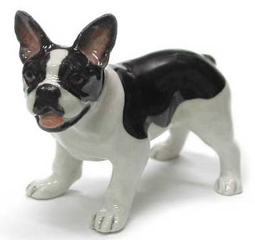 B&w French Bulldog Northern Rose Porcelain Mini Figurine