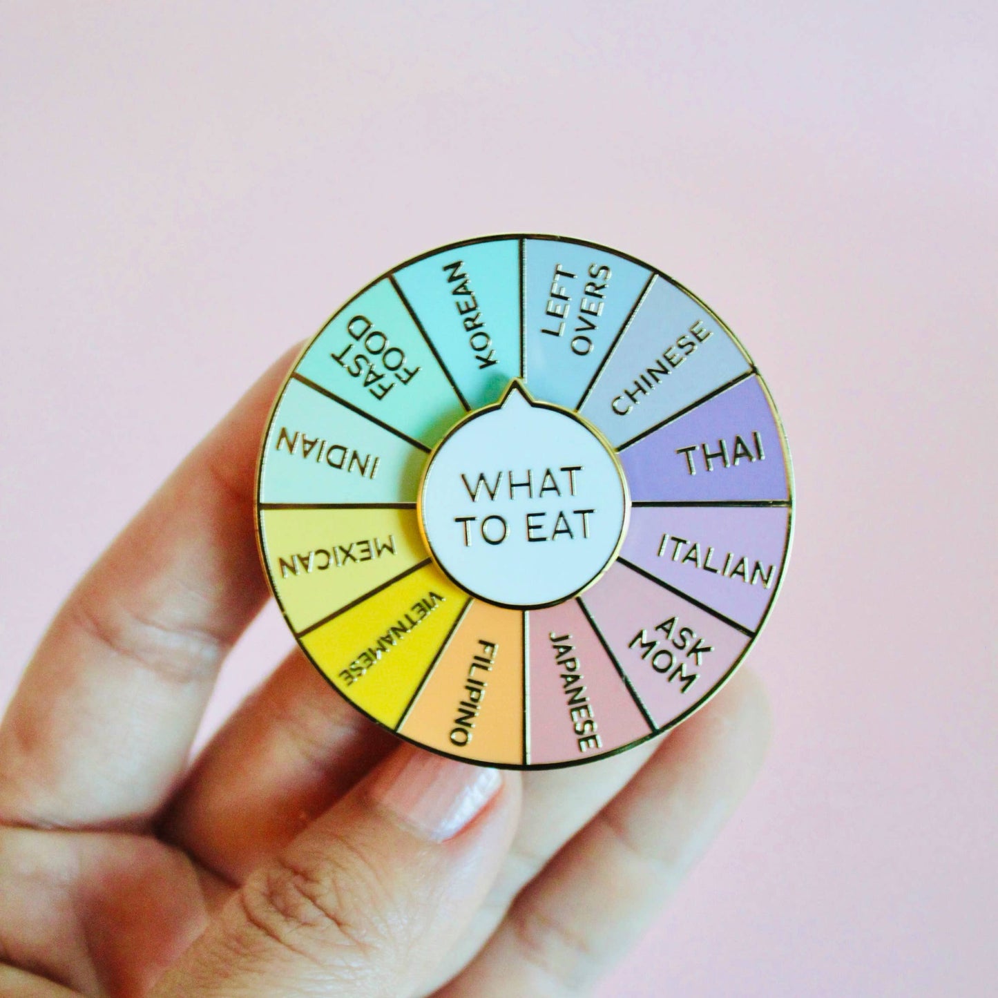 What To Eat Enamel Pin, Interactive Pin, Spinning Pin