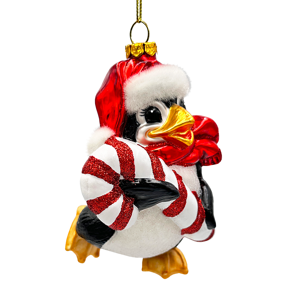 Penguin with Candy Glass Christmas Ornament, Arctic Bird