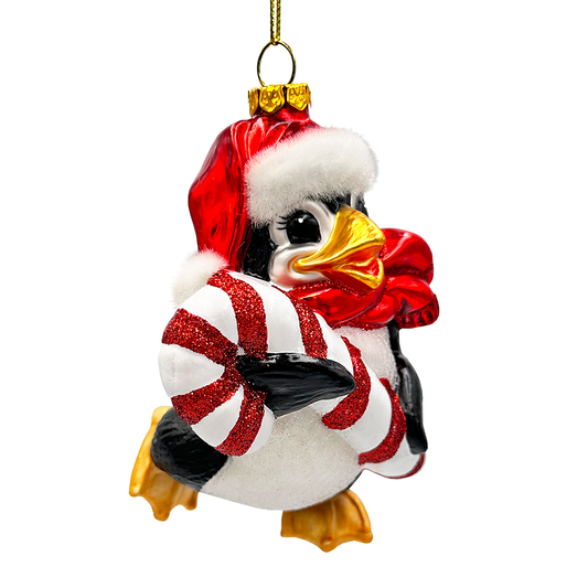Penguin with Candy Glass Christmas Ornament, Arctic Bird