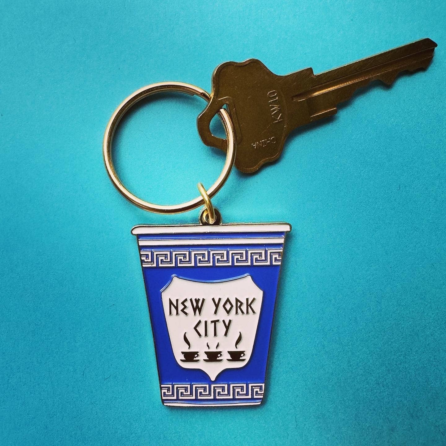 New York City Greek Coffee Cup Enamel Keychain NY Souvenir