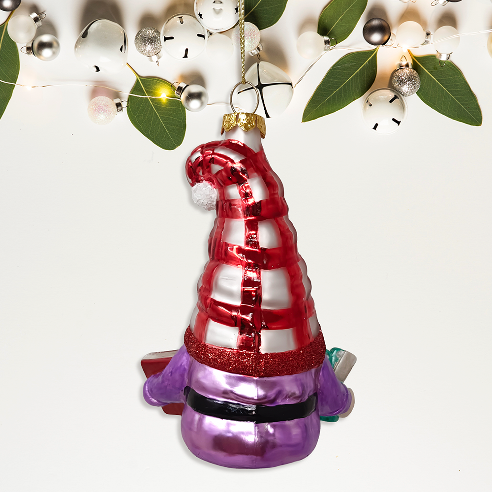 Festive Teacher Gnome Glass Christmas Ornament