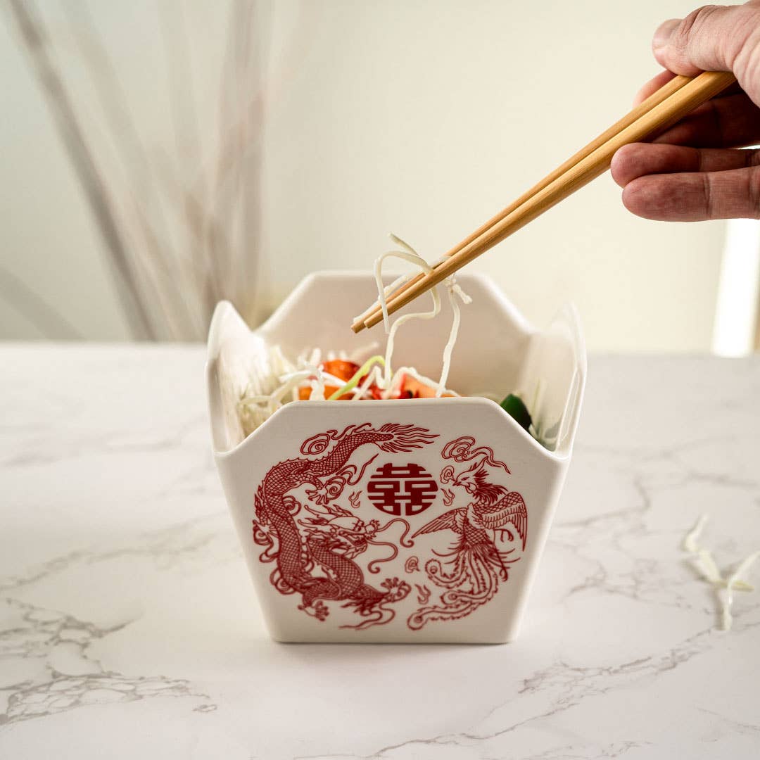 16oz 5"W x 4"H Takeout Box Serving Bowl With Chopsticks Phoenix (1/16)