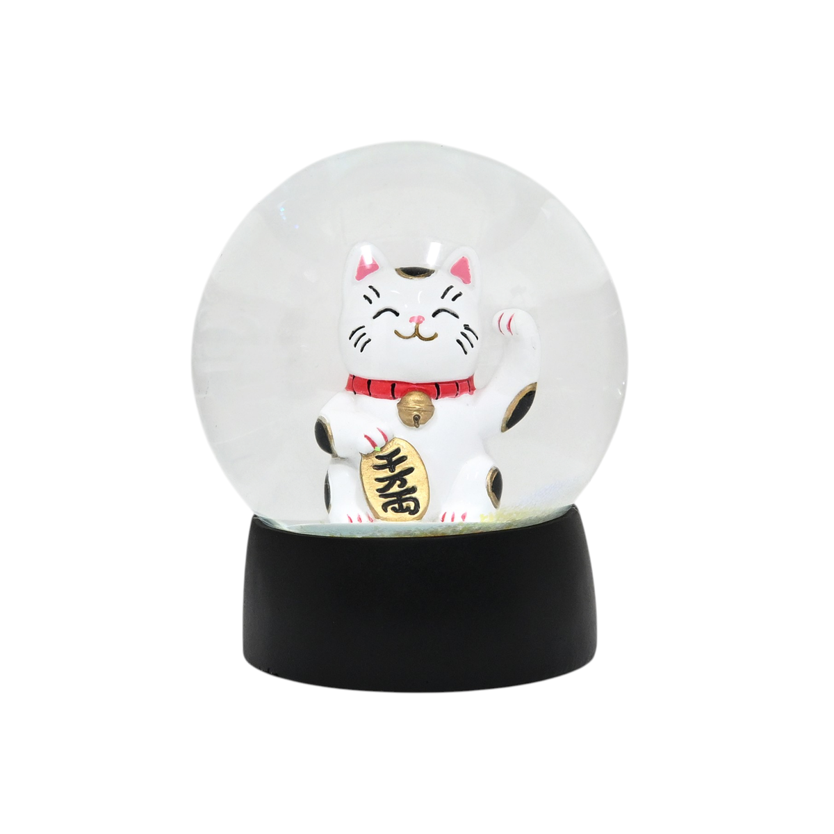 Maneki Neko Lucky Cat Water Globe 100mm White (1/12)