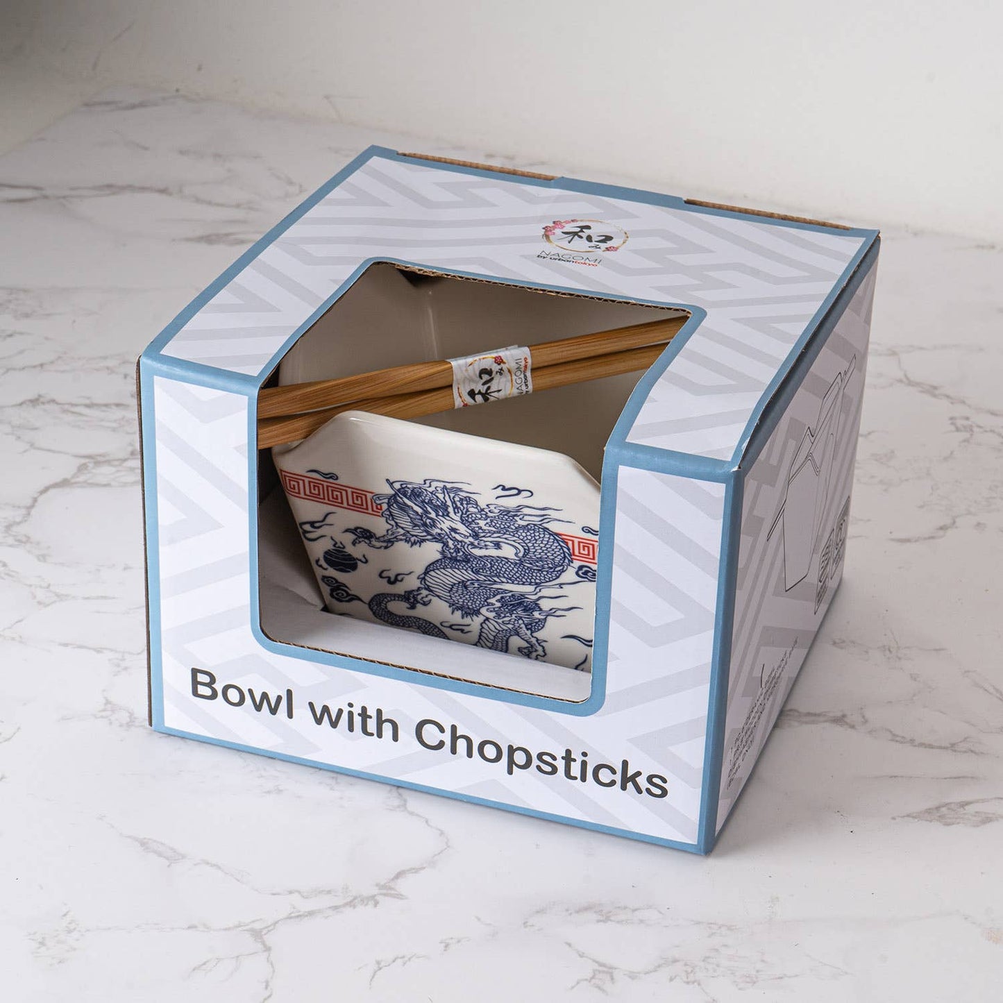 Urban Tokyo - 16oz 5"W x 4"H Takeout Box Serving Bowl With Chopsticks Dragon (1/24)