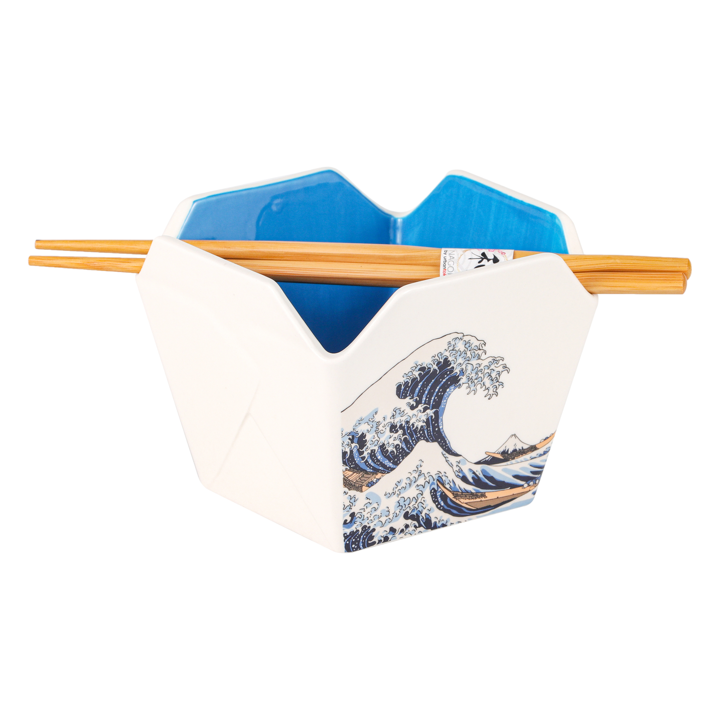 16oz 5"W x 4"H Takeout Box Serving Bowl With Chopsticks Hokusai Wave (1/24)