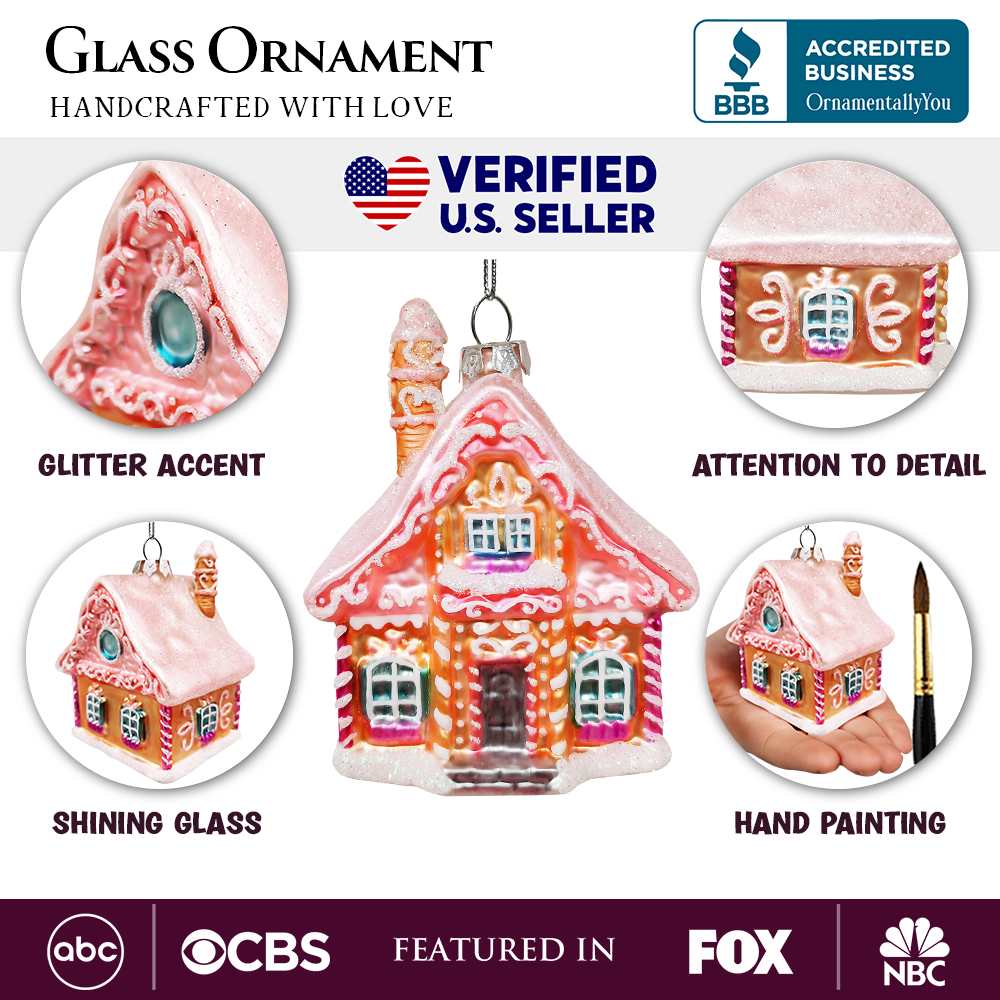 Frosted Pink Cottage Glass Christmas Ornament