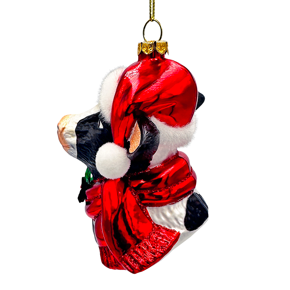 Festive Cow in Wreath Blown Glass Christmas Ornament