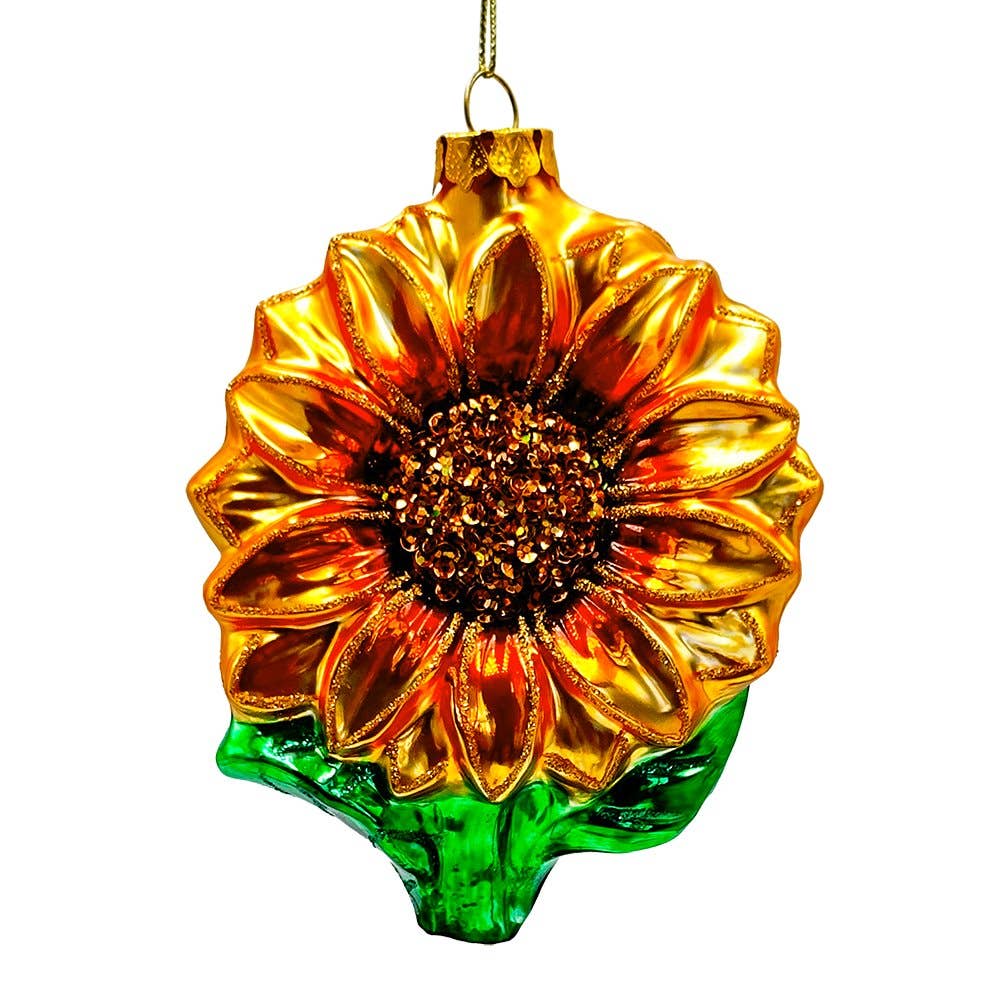 Glossy Charming Sunflower Glass Christmas Ornament