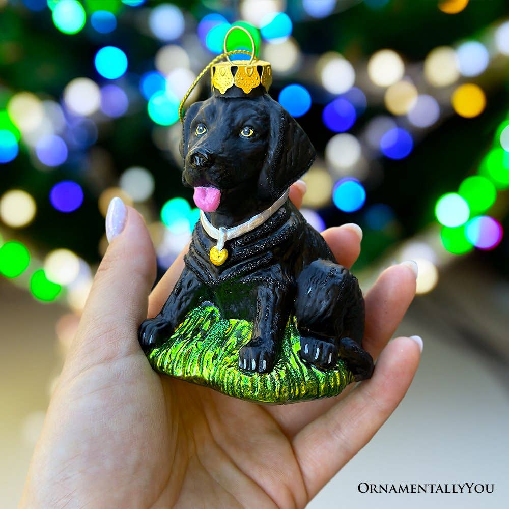 Black Lab Glass Christmas Ornament, Labrador Retriever Dog
