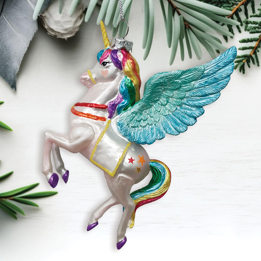 Cute Colorful Unicorn Glass Christmas Ornament