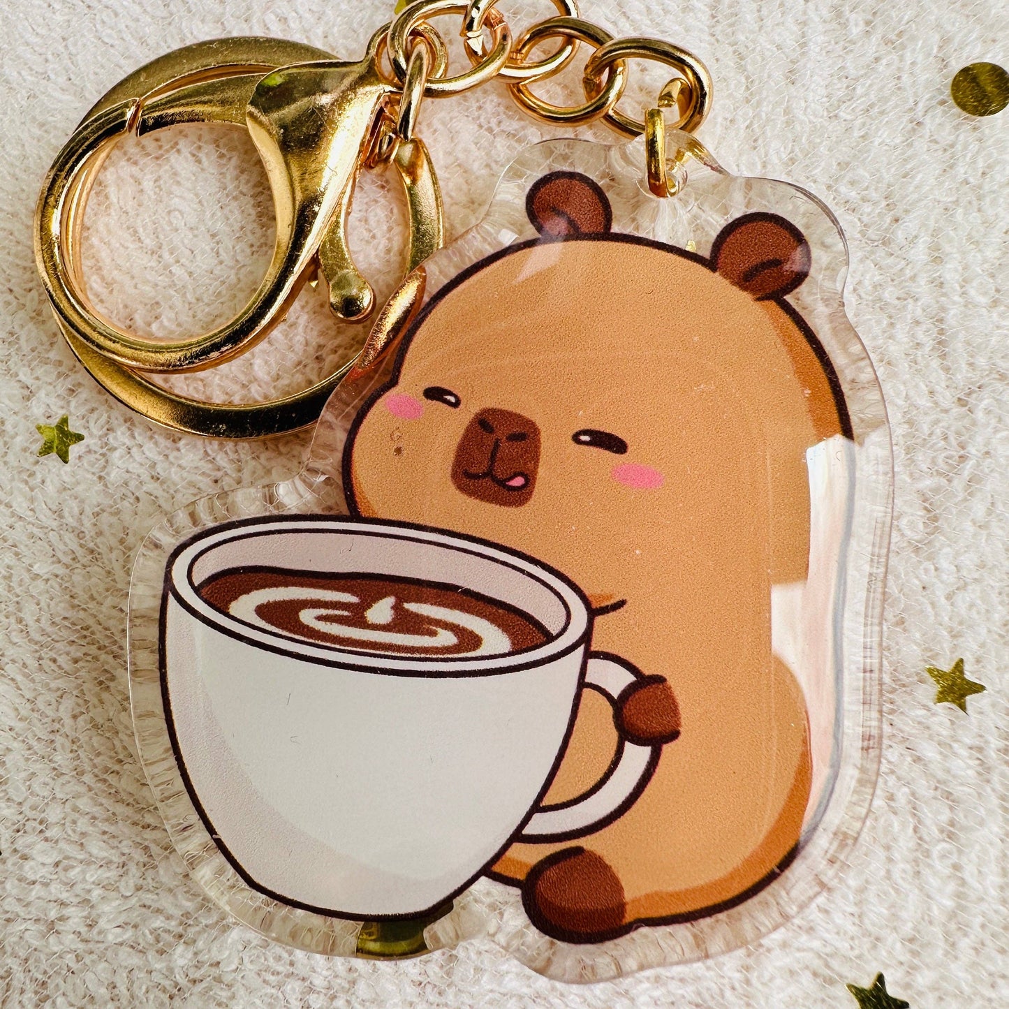 CapyFun - Capybara Acrylic Keychain Cute Kawaii Dumpling Boba Tea Coffee Ice Cream Reading Orange Ramen Foodie Hot Pot Holiday Gift For Her