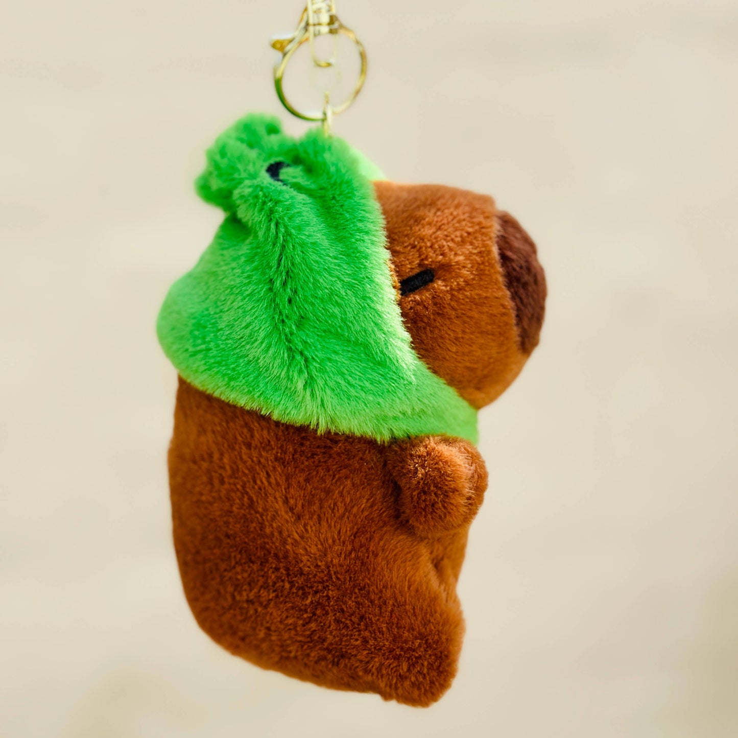 Capybara Frog Hat Plush Keychain