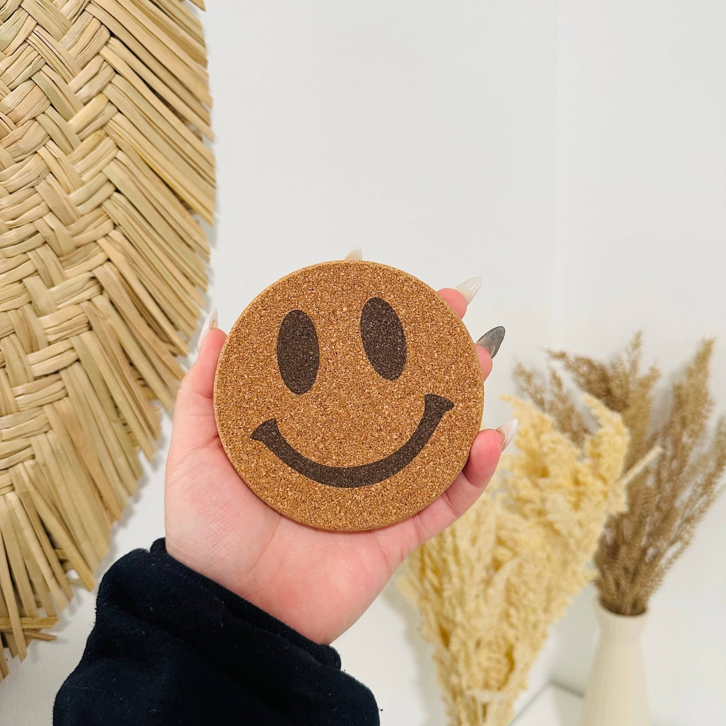 KuriArt Designs - Drink Cork Coaster | Coffee Coaster | Smiley Face Coaster