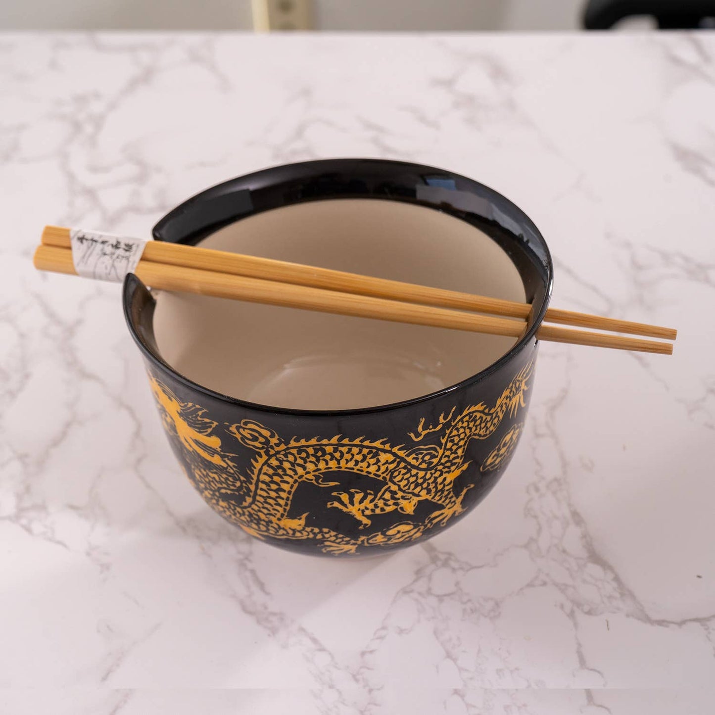 Urban Tokyo - Black Dragon Design 18oz 5.25"D Bowl With Chopsticks Set