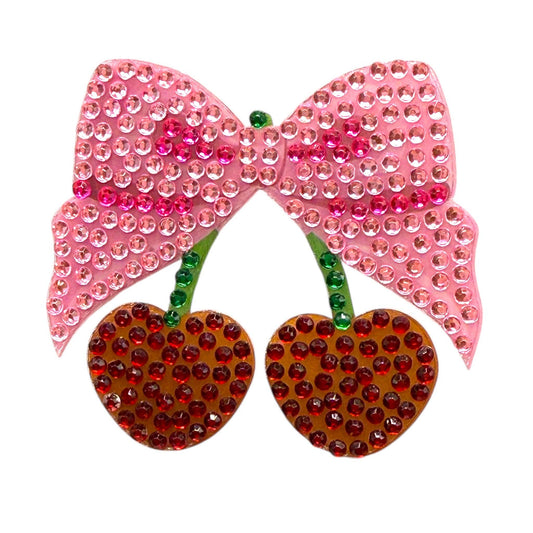 Cherry Bow Rhinestone Sticker 2" Cut to Shape