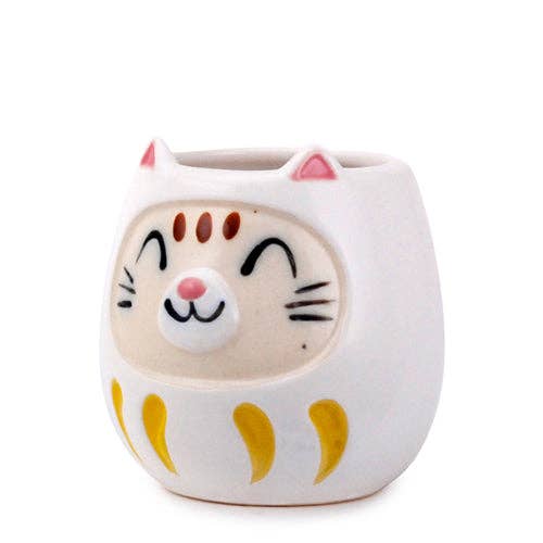 Japanese Daruma Cat Yunomi Style Tea Mug Reactive Glaze 10 f