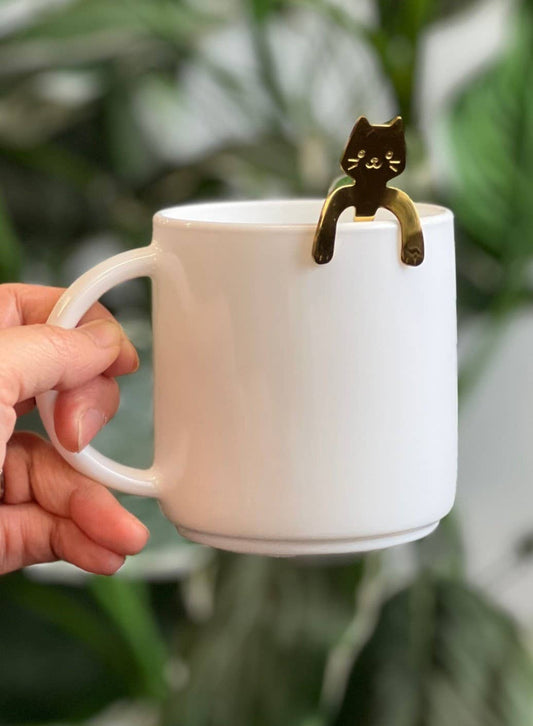 Urban Tokyo - Cat Hanging 4.5"L Tea Spoon Gold