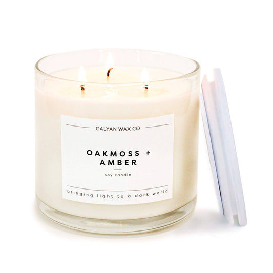 Calyan Wax Co. - Oakmoss + Amber - 3 Wick Clear Glass Tumbler Soy Candle