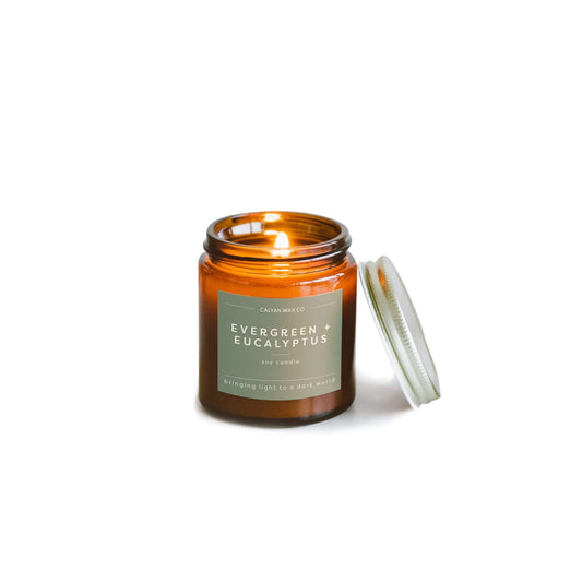 Evergreen + Eucalyptus - Mini Amber Jar Soy Candle