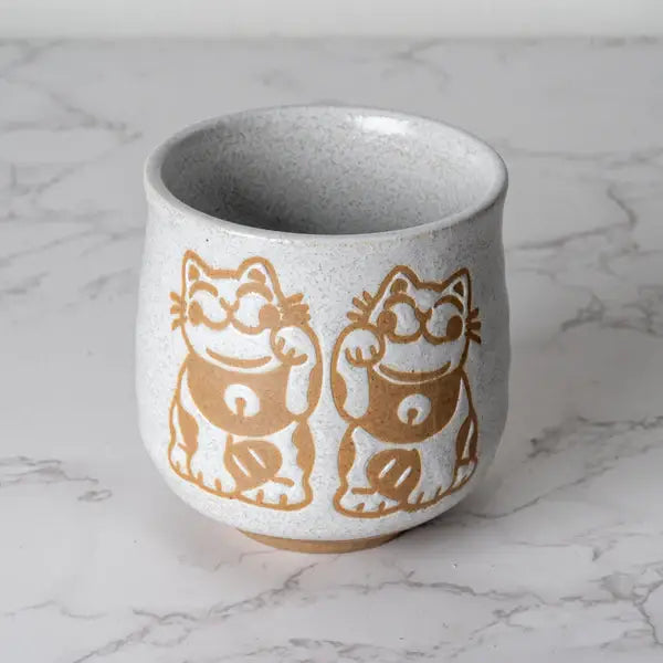 Urban Tokyo - Japanese Maneki Neko Lucky Cat Yunomi Style Tea Cup Reactive