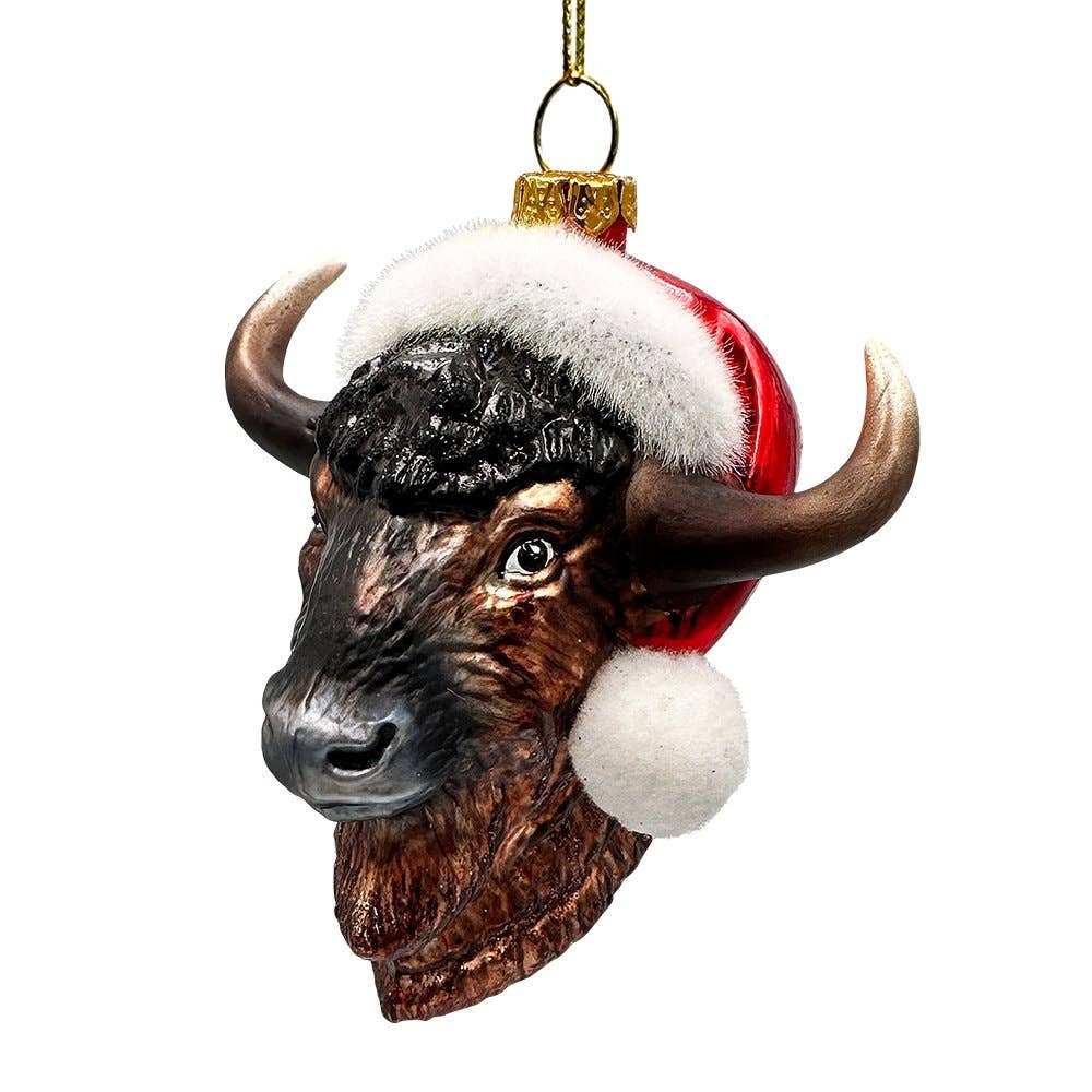 Festive Bison Glass Christmas Ornament, Buffalo Western