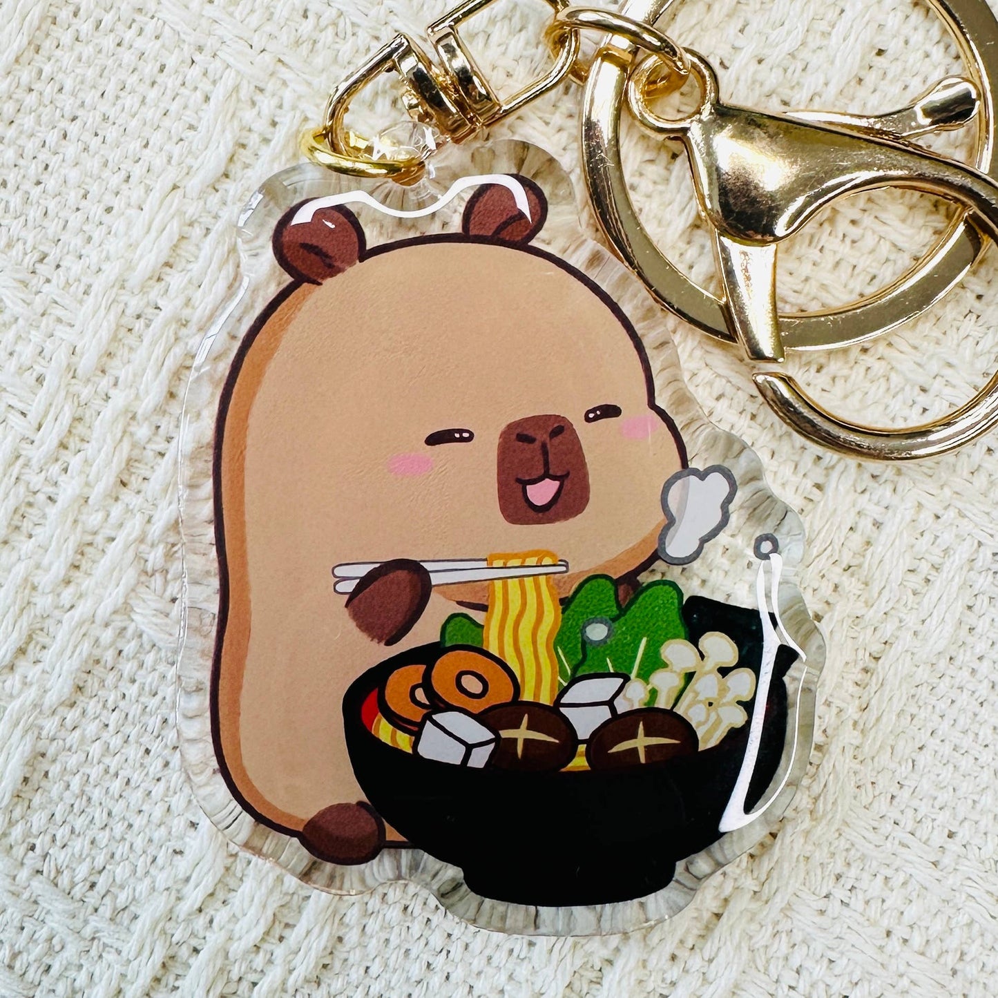 CapyFun - Capybara Acrylic Keychain Cute Kawaii Dumpling Boba Tea Coffee Ice Cream Reading Orange Ramen Foodie Hot Pot Holiday Gift For Her