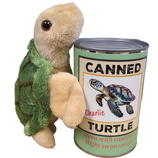 Canned Sea Turtle Stuffed Animal Plush w/Jokes | Unique Gift