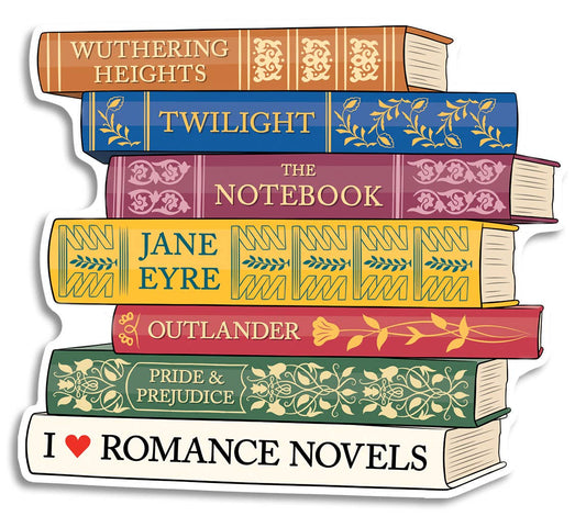 I Heart Romance Novels Book Stack Die Cut Sticker 
